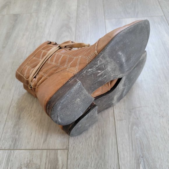 Cognac Leather Lace-up Booties - Picture 2 of 3